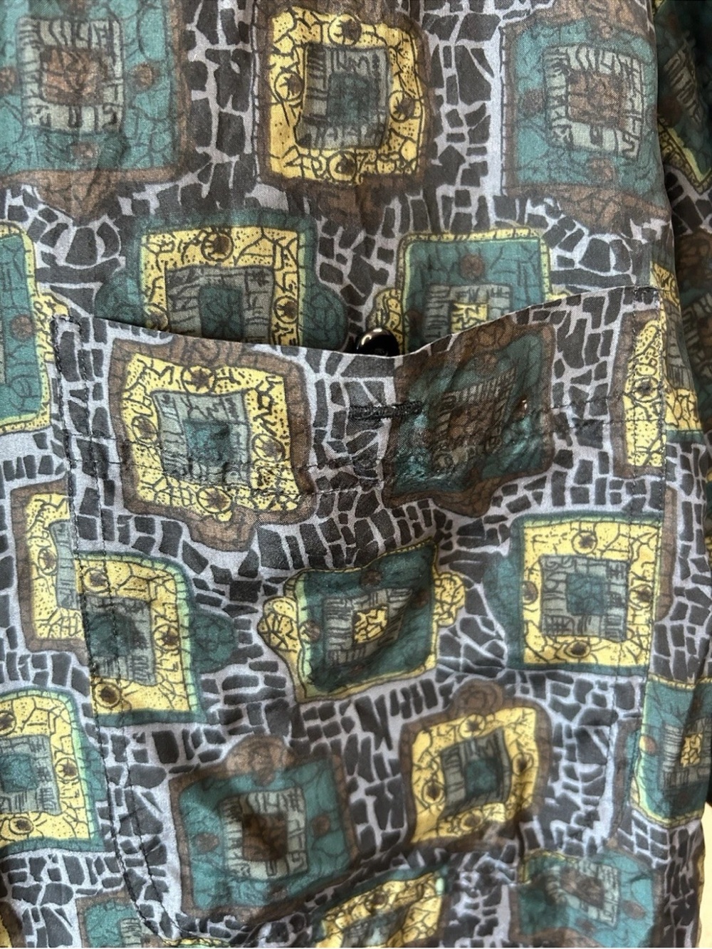 Vintage Crepros 100% Silk Shirt Mens S Geometric Abstract 90s Button Up AOP - Picture 5 of 14